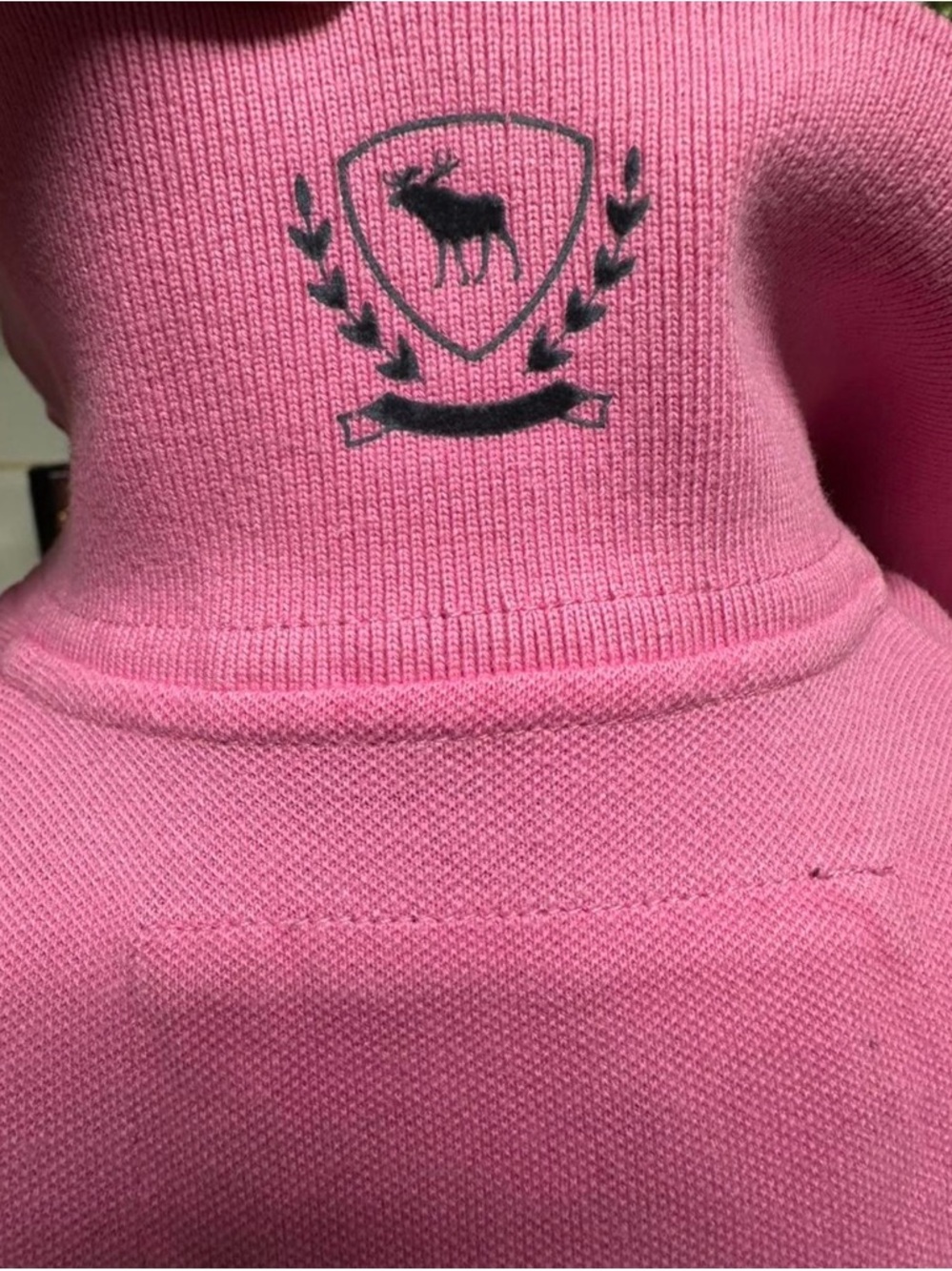 y2k abercrombie & fitch pink fitted polo top preppy baby tee moose logo xs Vtg - Picture 5 of 8